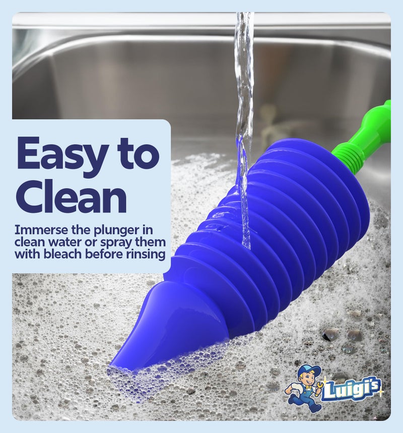 Luigi's World's Best Plunger - Unclogger Tools for Unblocking Toilet - Heavy Duty Plungers with Unique Unblocker Design - Remover Tool to Unblock Toilet Blockage - Blue and Green - Image 5